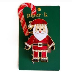 ❤️🔹️Piper K 🔹️Santa Hair/Bag Clip Red White Enamel White Faux Pearls NWT
